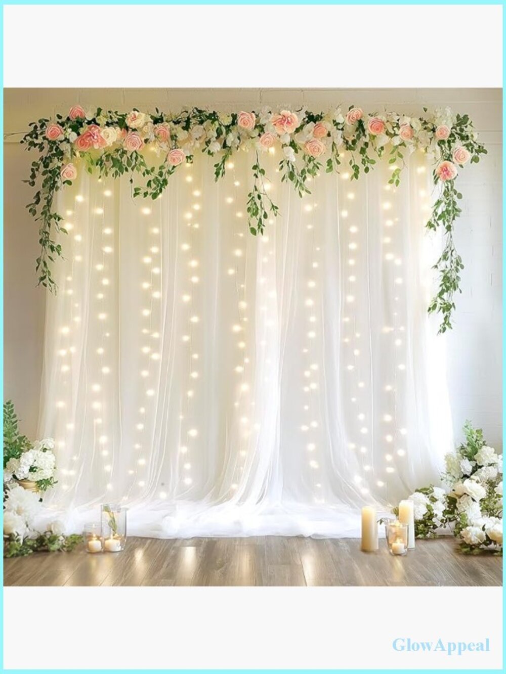 Tulle Backdrop Curtain with Lights String 10x8FT Sheer Photo Booth Decor 2